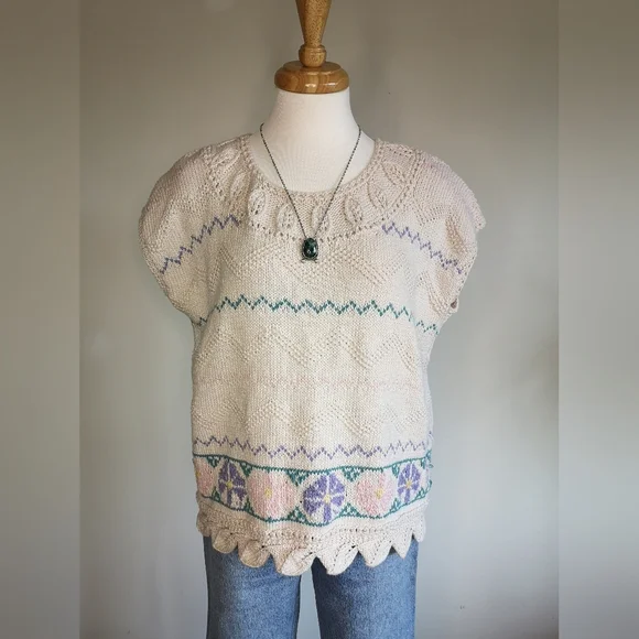 80s Floral Knit Sweater - Picture 2 of 4